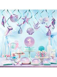 1 Set Purple Mermaid Birthday Decorations, Mermaid Party Decor, Underwater Mermaid Party Supplies, Mermaid Birthday Banner, Suitable For Birthday Party Decoration - Purple - View 2