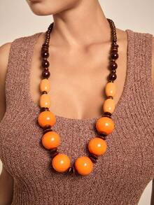 Altistry Handmade Bohemian Style Wooden Bead Long Necklace - Orange - View 1