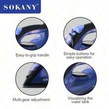 Setrika Listrik SOKANY 11004, Setrika Uap Bertenaga Tinggi 1600W, Penghilang Kerutan Pakaian, Pemanasan Cepat, Kontrol Suhu 5 Tingkat, Dapat Diganti dengan Bebas, Tangki Air Kapasitas Besar 190ml, Cocok untuk Penggunaan di Rumah dan Bisnis - Hitam - View 4