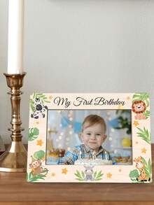 1pc Baby Wooden 1st Birthday Photo Frame, Family Memorial Photo Display Stand, 1st Birthday Gift, Suitable For Home And Office Desk Decor - Multicolor - View 6