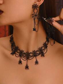 1 Set Elegant Gothic Multi-Layer Chain Spider Web Spider Pendant Halloween Necklace For Women, Party Halloween Accessory - Black - View 2