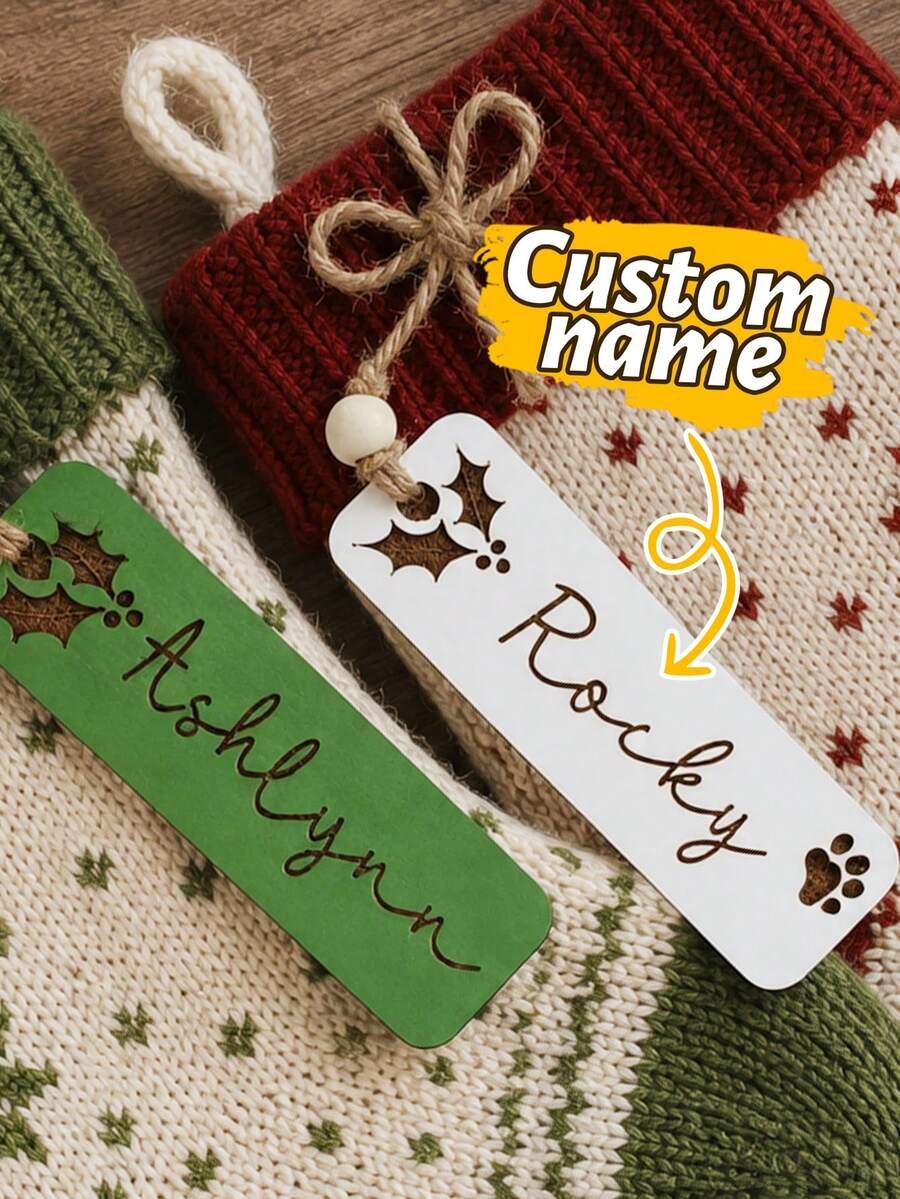 Label Kaos Kaki Natal Bergaya Rumah Pertanian Kustom, Label Hadiah Natal yang Dipersonalisasi, Label Nama Kayu untuk Kaos Kaki Natal, Dekorasi Pohon Natal, Dekorasi Liburan Pedesaan, Penanda Kaos Kaki Keluarga dengan Nama yang Disesuaikan, Label Hadiah yang Dapat Disesuaikan, Kenang-kenangan Hadiah Musiman yang Nyaman - beraneka warna - View 1