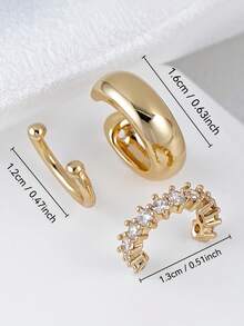 3pcs Fashion Clip Earrings, Elegant Minimalist Ear Clips, Suitable For Women's Daily Casual, Commute, Party And Various Occasions (Only For One Ear) - Gold - View 3