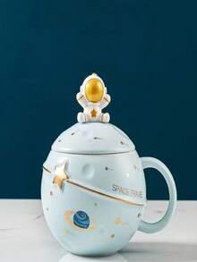 1pc Space Themed Planet Ceramic Mug, Reusable Coffee Cup With 3D Astronaut Shaped Lid, Fun Cosmic Travel Style Drink Vessel, Distinct Holiday And Birthday Gift, Great Tabletop Drinkware For Space Fans For Daily Use At Home And While Working Remotely - Multicolor - View 15