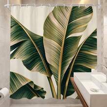 1pc Leaf Shower Curtain, Minimalist Design, Waterproof Bath Curtain, Suitable For Bathtub Partition, Bathroom Decor And Bathroom Accessories, Comes With 12 Hooks, Home Decor Gift - Multicolor - View 10