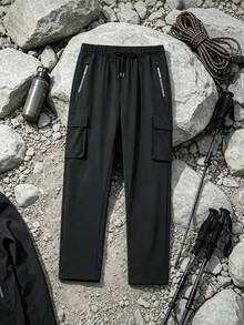 Women's Black Basic Multi-Pocket Long Pants For Sports, Outdoor, Streetwear And Daily Wear - Black - View 1