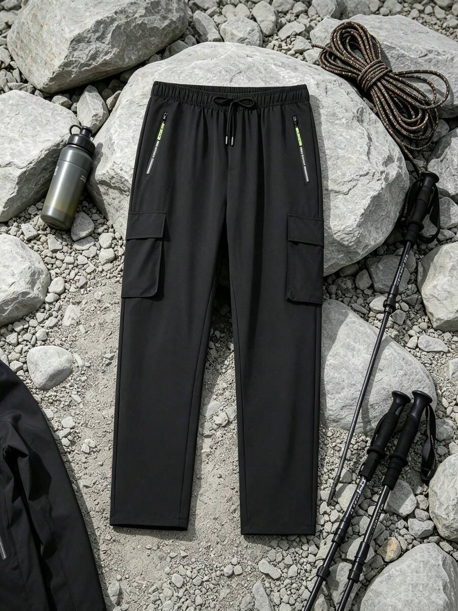 Women's Black Basic Multi-Pocket Long Pants For Sports, Outdoor, Streetwear And Daily Wear - Black - View 1