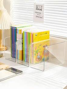 1/2pcs Thickened Transparent Acrylic Bookends, Large Capacity, Minimalist Design, Multiple Styles Available. Suitable For Bedroom Bookshelf Storage, Room Book Storage Rack, Bookshelf, Home Storage Box - View 5