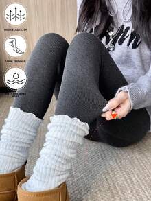 180g Vertical Ribbed Thermal Lined Warm Tights For Women, High Elasticity Slim Fit Leggings, Suitable For Work And Daily Wear In Autumn/Winter - Multicolor - View 7