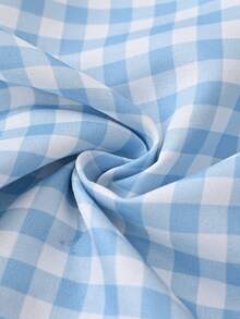 1pc Blue Plaid Ruffle Short Curtain, Rod Pocket Soft Light Semi-Sheer Curtain, American Country Style Window Curtain, Cafe Atmosphere Curtain, Suitable For Kitchen, Cabinet, Bedroom Home Decor, Living Room Decor - Blue - View 5