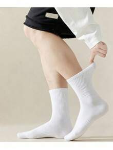 6 Pairs White High Elasticity Sports Socks, Mid-Calf Socks, Long Socks, Suitable For Daily Sports, Breathable And Moisture-Wicking Unisex Casual Socks, Back To School Essential Christmas Gift - White - View 5