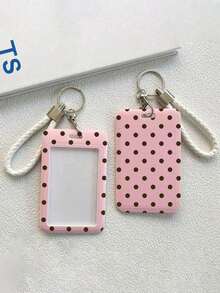 New Minimalist Polka Dot Pattern Card Holder (Card Holder + Keychain), Suitable For Student ID, Meal Card, Bus/Metro Card And Access Card, With Bag Hanging, Keychain, Wallet And Bank/Credit Card Storage Functions, Equipped With Sliding Cover Design And Lanyard, Made Of Durable Plastic Material, Strong And Sturdy, Effectively Protects Work Credentials, Essential For Holiday Travel And University Life (Printed Pattern Randomly Distributed) - Multicolor - View 7