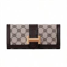 Vintage Letter & Geometric Print Wallet, Metal Snap Trifold Multi-Card Slot Women's Long/Short Wallet - Multicolor - View 14
