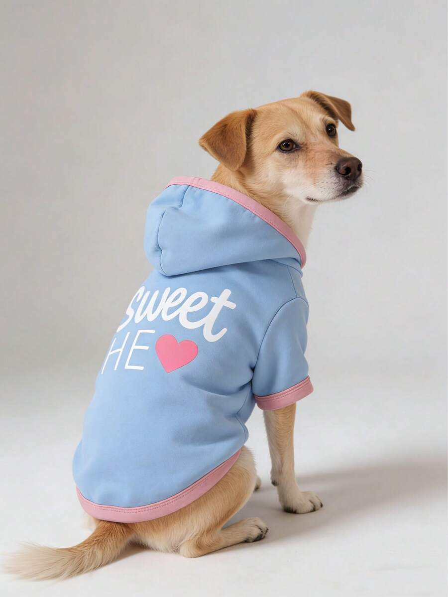 Pet Autumn/Winter Hooded Sweatshirt Letter Minimalist Style Cat & Dog Outdoor Wear - Baby Blue - View 1