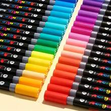 24 Colors Acrylic Paint Pens, Soft Brush Tip Acrylic Markers, Quick Drying Waterproof, Suitable For Canvas, Rock Painting, Wood, Stone, Glass, Ceramic, Fabric DIY Crafts, Back To School Gift - Multicolor - View 4