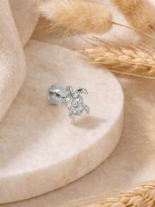 EleRunis 1pc 925 Sterling Silver Miniature Turtle Flat Back Labret/Earring, Suitable For Earlobe, Ear Cartilage, Conch, Lip, Ear Helix, Threaded Piercing Delicate Jewelry, Suitable For Daily Wear And Party - Silver - View 4