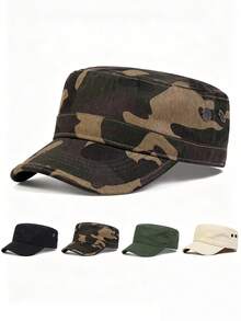 1pc Men's Camouflage Flat Top Baseball Cap, Adjustable Outdoor Sun Protection Casual Hat, Suitable For Spring/Autumn Travel, Beach, Party - Multicolor - View 1