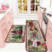 1/2/3pcs Christmas Theme Kitchen Rug, Flannel Kitchen Rug, Comfortable Soft Absorbent Non-Slip Machine Washable With Backing, Suitable For Multiple Scenes: Entryway, Living Room, Bedroom, Kitchen, Dining Room, Bathroom, Laundry Room, Hallway, Christmas Holiday Decoration Home Floor Mat, Multi-Functional Floor Pad - Multicolor - View 1
