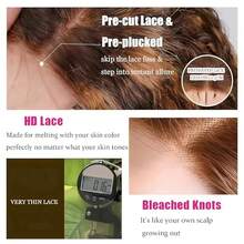 Smilegirl 16-Inch Brown Bob Curly Human Hair Wig, 5x5 HD Lace Closure Wig, Glueless Wig For Women - Blonde Highlight - View 8