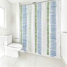 1 buah Tirai Mandi Motif Garis, Desain Minimalis, Tirai Mandi Tahan Air, Cocok untuk Sekat Bak Mandi, Dekorasi Kamar Mandi dan Aksesoris Kamar Mandi, Termasuk 12 Pengait, Hadiah Dekorasi Rumah - MultiWarna - View 1