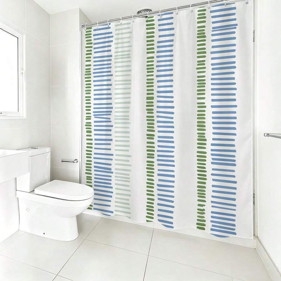 1 buah Tirai Mandi Motif Garis, Desain Minimalis, Tirai Mandi Tahan Air, Cocok untuk Sekat Bak Mandi, Dekorasi Kamar Mandi dan Aksesoris Kamar Mandi, Termasuk 12 Pengait, Hadiah Dekorasi Rumah - MultiWarna - View 1