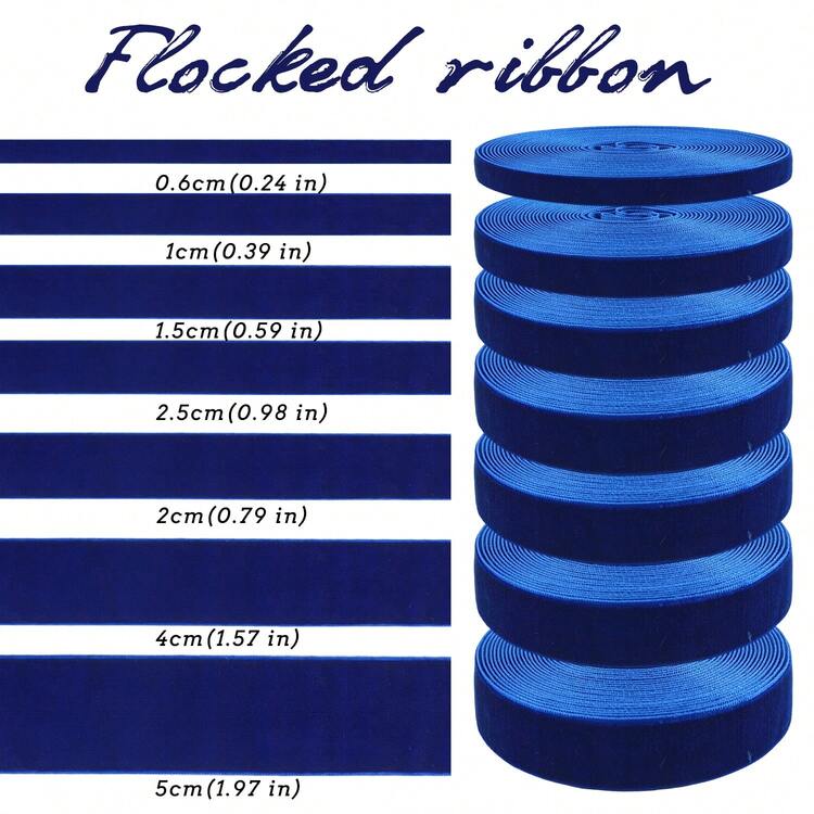 1pc 4.57m Single-Sided Non-Elastic Colorful Flocked Ribbon, Flocked Satin Ribbon, Bow DIY Clothing Christmas Decoration Ribbon (Length May Vary Due To Manual Measurement) - Dark Blue - View 3