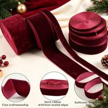1pc 4.57m Single-Sided Non-Elastic Colorful Flocked Ribbon, Flocked Satin Ribbon For Bows, DIY Clothing, Christmas Decoration (Length May Vary Due To Manual Measurement) - Dark Red - View 2
