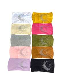 DUOJIAOYAN 1pc New Solid Color Wide Band Heavy Rhinestone Sun & Moon Print Elastic Breathable Sports Headband For Daily Workout Fitness Styling - Multicolor - View 10