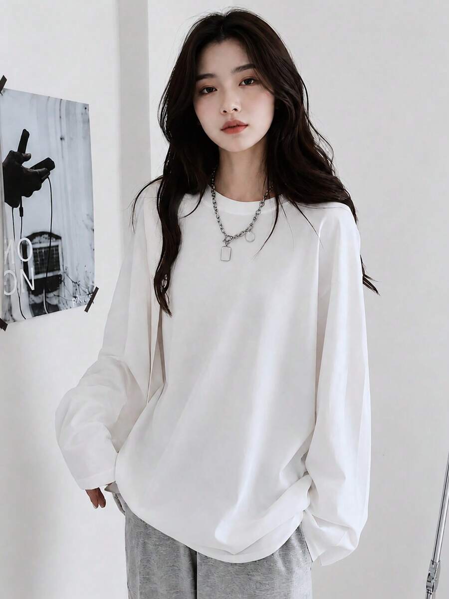 Kaos Wanita Kasual Putih Musim Semi - Putih - View 1