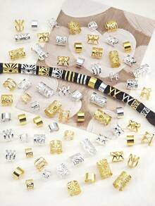 120件組 編髮飾品 金色髮箍 多款戒指式可調節髮珠 適用於編髮與髒辮的女性髮飾配件 - 彩色 - 查看 4