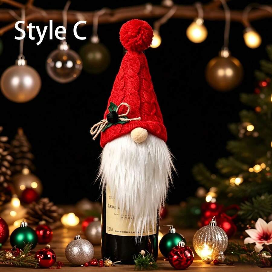 Nordic Style Wine Bottle Cover - Nordic Christmas Wine Bottle Cover, Red/Table Centerpiece Decor, Suitable For Farmhouse Style Holiday Party Decoration, Winter Table Setting - Fits Wine Bottles