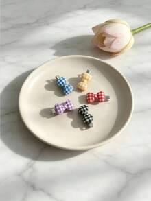 5pcs Colorful Plaid Bow Hair Clips, Sweet Bangs Clips For Women, Non-Damaging Side Hair Accessories - Multicolor - View 4