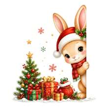 Christmas Bunny Door Decal, Cute Rabbit Peeking Wall Sticker With Christmas Tree And Gift Box, Holiday Home Decoration Sticker For Bedroom Living Room Door - Christmas Wall Decals - View 6