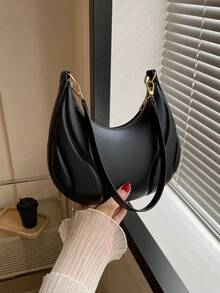 1pc Crescent-Shaped PU Leather Shoulder Bag, Fashion Minimalist Solid Color Women's Underarm Bag, All-Season Style, Minimalist Solid Color Shoulder Bag - Multicolor - View 5