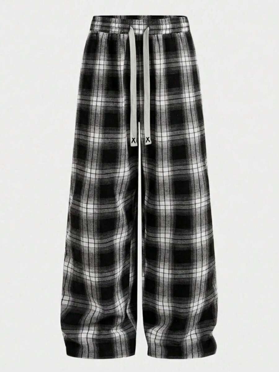 Men's Casual Sweatpants, Plaid Long Pants With Pockets, Suitable For Daily Wear And Gatherings, Perfect Gift For Husband, Boyfriend, Son, Autumn Style, Halloween Gift - Black - View 1