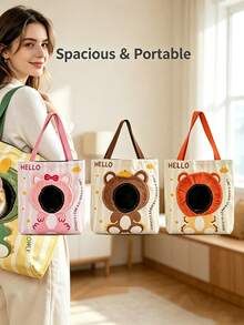 1pc Cute Breathable Pet Shoulder Bag, Pets Can Freely Peek Out. Spacious Interior, Secure Buckle Design, Perfect For Outdoor Walks And Short Trips, Multiple Cute Cartoon Styles Available. - Multicolor - View 5