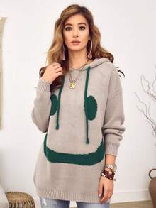 Autumn/Winter European And American Style Elegant Fashion Mature Plus Size Women's Knit Pullover Sweater, Long Sleeve Drawstring Hooded Plus Fall - Khaki - View 3