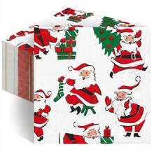 20/40/60pcs Funny Santa Claus Paper Napkins, Vintage Red Santa Claus & Gift Pattern, Disposable Napkins For Christmas Holiday Party Table Decor - Santa Claus - View 3