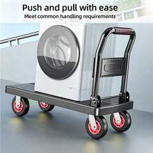 NOREMOCO Practical Foldable Utility Cart, Heavy-Duty Multi-Purpose Flatbed Trolley With 360° Swivel Silent Rubber Wheels, Lightweight And Portable, Ideal For Shopping, Luggage Transport, And Cargo Handling - Black and Red - View 8