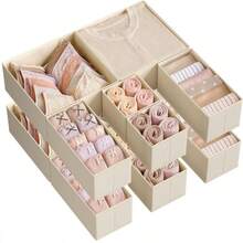 Foldable Fabric Storage Box, Suitable For Clothes, Underwear, Bras, Socks, Panties, Saves Vanity Drawer Space, Closet Organizer, Easy Assembly, Hand Washable Fabric, No Tools Required, Underwear Storage Box - Beige - View 9