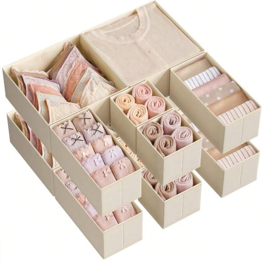 Foldable Fabric Storage Box, Suitable For Clothes, Underwear, Bras, Socks, Panties, Saves Vanity Drawer Space, Closet Organizer, Easy Assembly, Hand Washable Fabric, No Tools Required, Underwear Storage Box