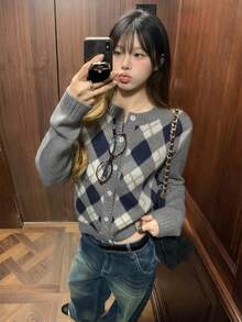 Women's Diamond Quilted Casual Versatile Daily Cardigan - Grey - View 1