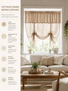 1PC Korean-Style Flat Valance Design,Adjustable Height Curtain For Windows,Living Room,Bedroom,Kitchen,Home/Apartment Curtains And Window Treatments. - Apricot - View 9