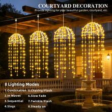 Solar Jellyfish‑Shaped Hanging Fairy Lights, Warm LED Tassel String Lamps, Waterproof Auto On/Off, Dreamy Pendant Lighting For Pergola, Patio, Gazebo And Garden Evening Decor - Rattan Ball - View 3