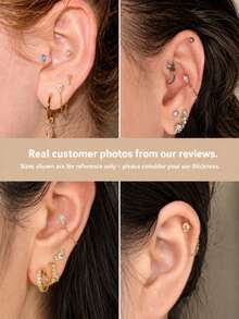 EleRunis 1 st 925 sterlingsilver elegant labret-/broskpiercing med dubbelt ögonkedjemotiv och platt baksida, lämplig för helix-, conch-, brosk- och spiralpiercing, gängad stil, delikat smycke för dagligt bruk - Guld - Visa 4