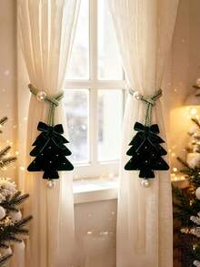 4pcs/Set Christmas Tree Curtain Tie Decoration, DIY Hanging Christmas Tree Curtain Ornament, Suitable For Christmas Tree/Wreath Decoration, Christmas/New Year Party Home Decor Supplies - Multicolor - View 1