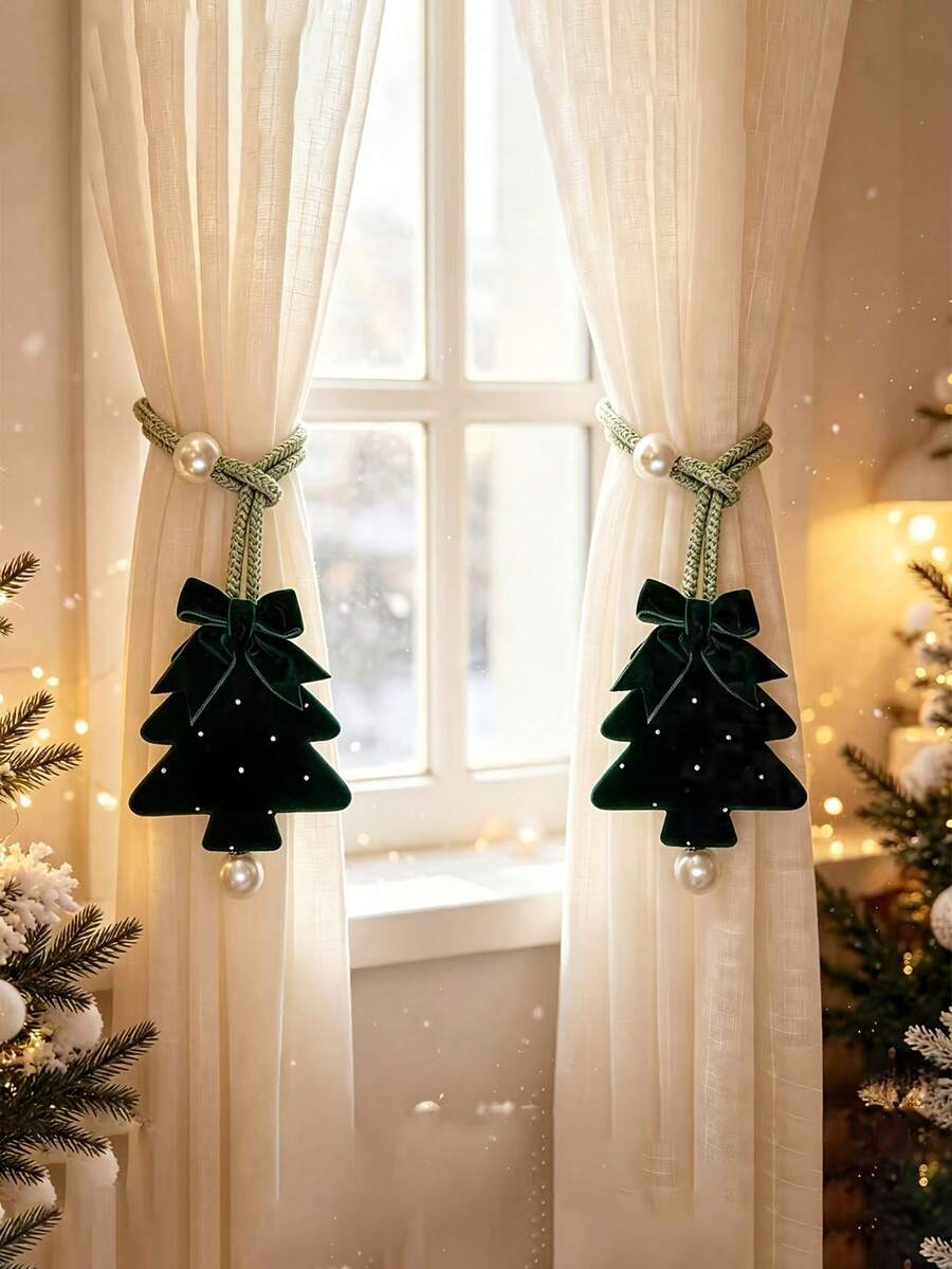 4pcs/Set Christmas Tree Curtain Tie Decoration, DIY Hanging Christmas Tree Curtain Ornament, Suitable For Christmas Tree/Wreath Decoration, Christmas/New Year Party Home Decor Supplies - Multicolor - View 1