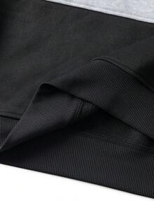 Camvyn Men's Autumn/Winter Casual Fashion Patchwork Loose Drop Shoulder Zip-Up Polo Collar Sweatshirt - Black - View 8