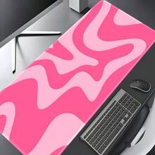 Pink Swirl Abstract Aesthetic Large Desk Mouse Pad, Retro Wave Pattern Extended Keyboard Mat, Non-Slip Rubber Base Stitched Edge Soft Fabric Desk Pad, Office Gaming Home Decor Gift - View 1