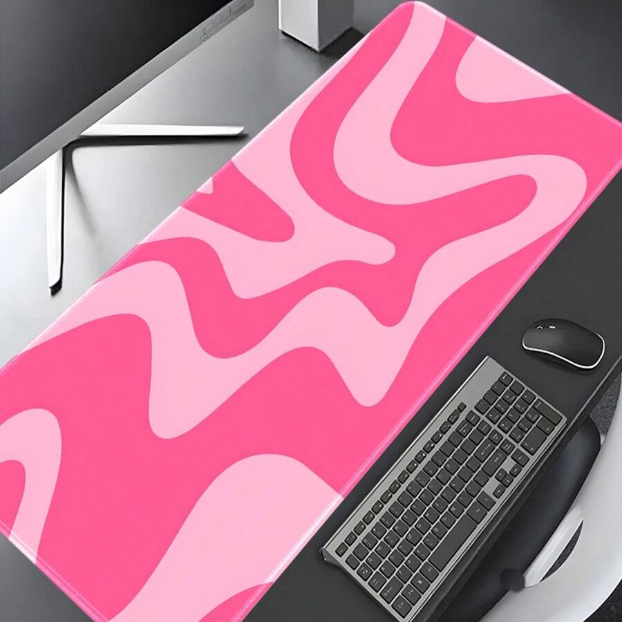 Pink Swirl Abstract Aesthetic Large Desk Mouse Pad, Retro Wave Pattern Extended Keyboard Mat, Non-Slip Rubber Base Stitched Edge Soft Fabric Desk Pad, Office Gaming Home Decor Gift - View 1